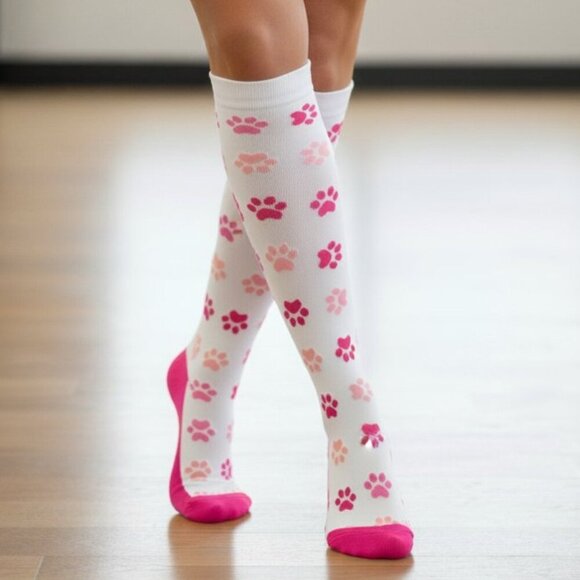 Graduated Compression Socks Paw Prints Size S/M for nursing, running, travel - Picture 1 of 5
